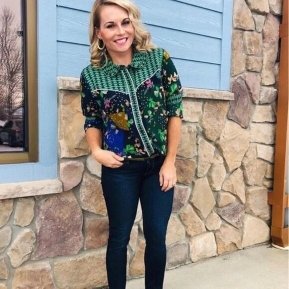 CAbi Bronco Patchwork Floral Blouse Style 5520 Medium - Picture 3 of 8